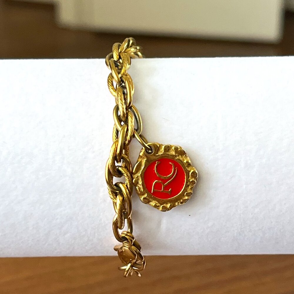Rustic Cuff Gold Link Logo Charm Bracelet